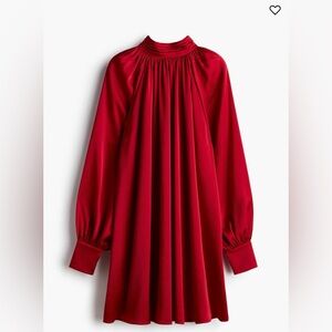 Elegant Red Satin Long Sleeve Dress XXL